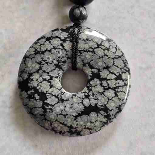 Obsidian („Schneeflocken-Obsidian“) -Mala mit „Schneeflocken-Obsidian“-Donut – Bild 8