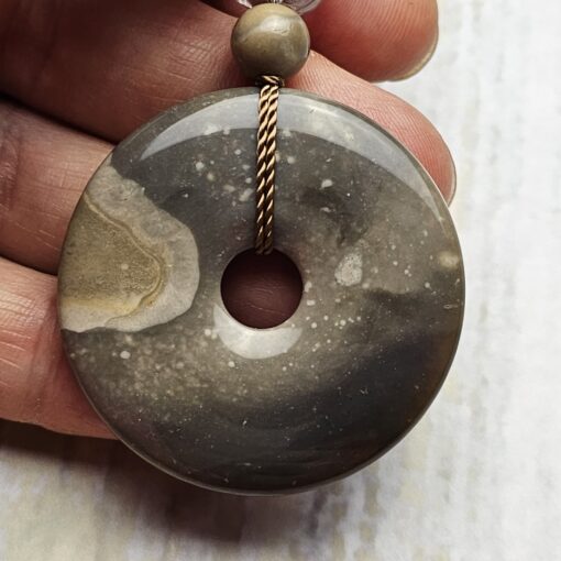 Flint (Feuerstein) -Aquamarin-Mala mit Flint-Donut – Bild 9