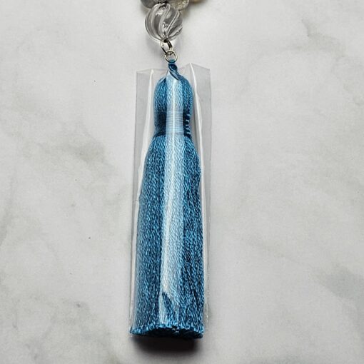 Labradorit-Apatit (blau) -Mala mit Baumwollquaste und Armband – Bild 9