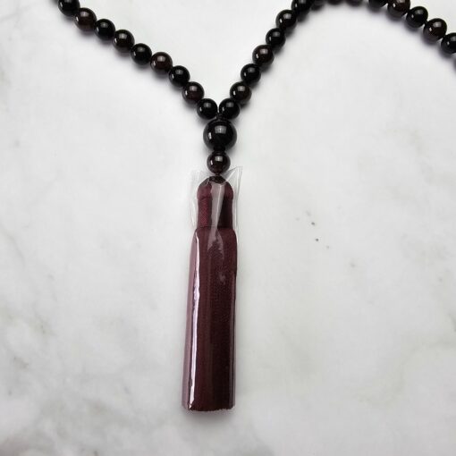 Morion Rauchquarz-Granat-Mala mit Seidenquaste und zwei Armbändern – Bild 9