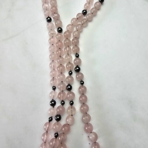Rosenquarz-Hämatit-Mala mit Rhodochrosit-Anhänger – Bild 9