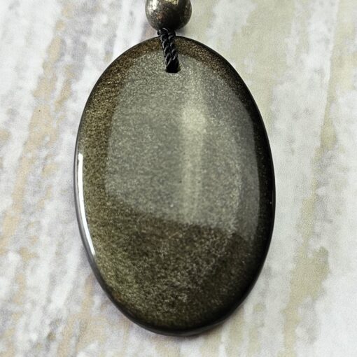 Obsidian („Goldobsidian“) -Pyrit-Mala (1) mit „Goldobsidian“-Anhänger und Armband – Bild 9
