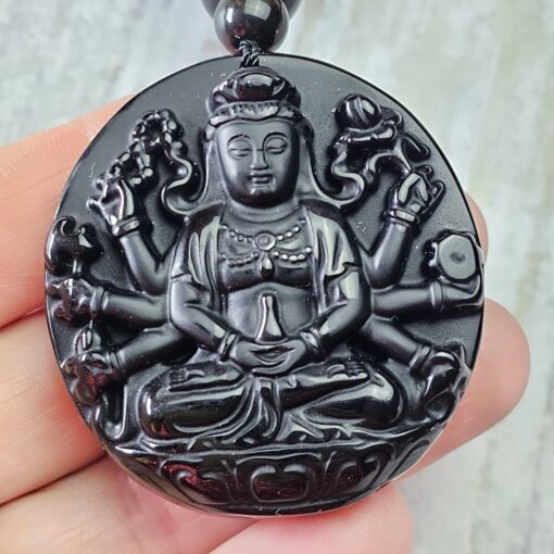 Obsidian („Goldobsidian“) -Pyrit-Mala (2) mit Obsidian-Anhänger – Bild 9