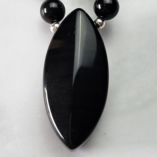 Obsidian („Lamellenobsidian“) -Mala, mit „Lamellenobsidian“-Navette und Armband – Bild 9
