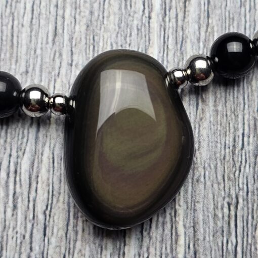 Obsidian („Regenbogen-Obsidian“) -Mala (2) mit „Regenbogen-Obsidian“-Anhänger und Armband – Bild 9