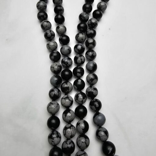 Obsidian („Schneeflocken-Obsidian“) -Mala (1) mit „Schneeflocken-  Obsidian“-Anhänger – Bild 9
