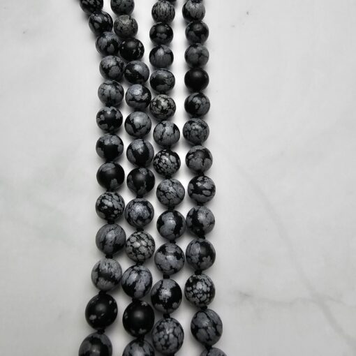 Obsidian („Schneeflocken-Obsidian“) -Mala (2) mit „Schneeflocken-Obsidian“-Donut – Bild 9