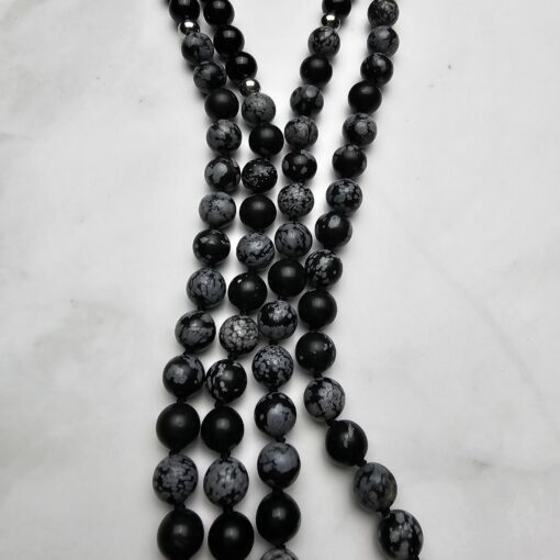 Obsidian („Schneeflocken-Obsidian“) -Obsidian-Mala mit „Schneeflocken-Obsidian“-Donut – Bild 9