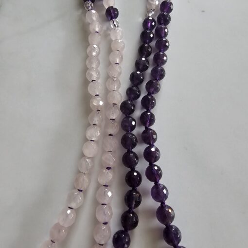 Amethyst (dunkel) -Rosenquarz-Bergkristall-Mala, facettiert, mit Anhänger aus 925 Sterlingsilber – Bild 8