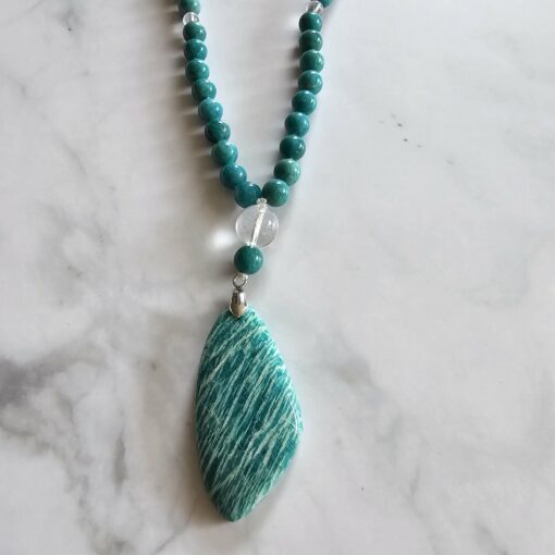 Amazonit (Peruanischer Amazonit) -Bergkristall-Mala, mit Amazonit-Anhänger und Armband – Bild 8