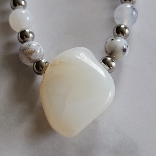Opal-Mala, „Dendritenopal“, mit „Milchopal“-Anhänger – Bild 8