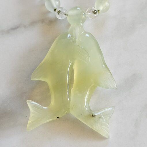 Serpentin („China Jade“) -Bergkristall-Mala mit Serpentin-Anhänger – Bild 8