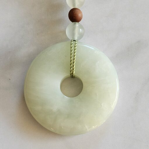 Serpentin („China Jade“) -Sandelholz (braun) -Mala mit Serpentin-Donut – Bild 8