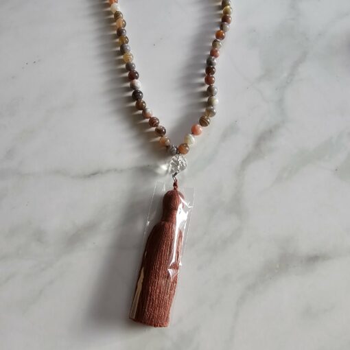 Achat ("Botswana Achat") -Mala mit Baumwollquaste und Armband – Bild 8