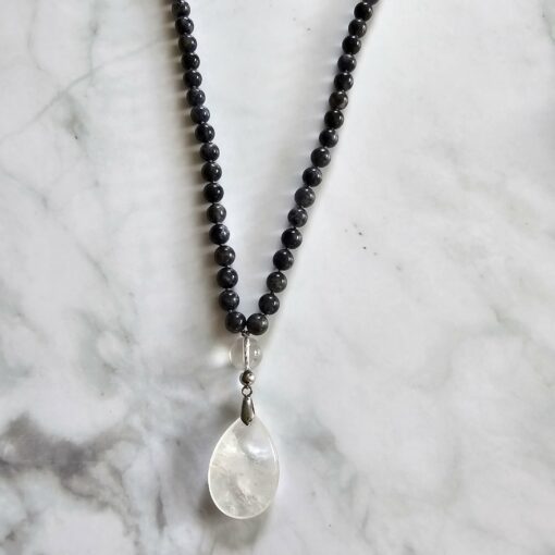 Iolith (Cordierit) -Bergkristall-Mala mit Bergkristall-Anhänger und Armband – Bild 8
