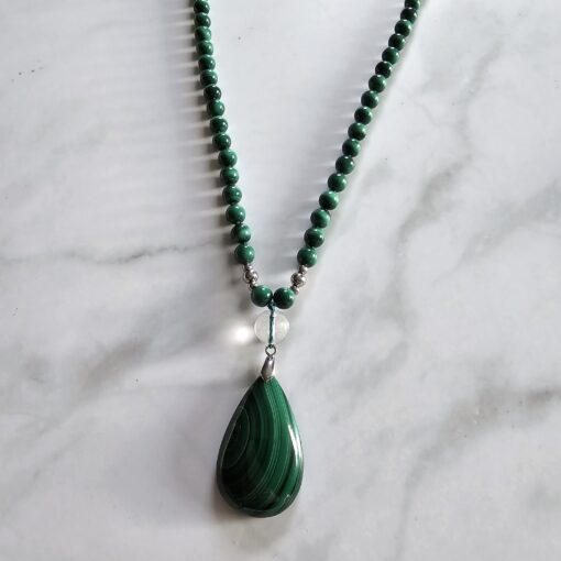 Malachit-Mala (1) mit Malachit-Tropfen und Armband – Bild 8