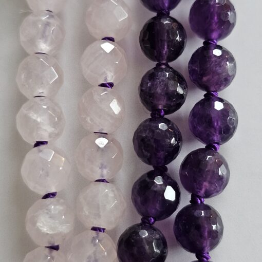 Amethyst (dunkel) -Rosenquarz-Bergkristall-Mala, facettiert, mit Anhänger aus 925 Sterlingsilber – Bild 9
