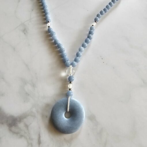 Angelit-Achat (weiß) -Mala mit Angelit-Donut und 2 Armbändern – Bild 9