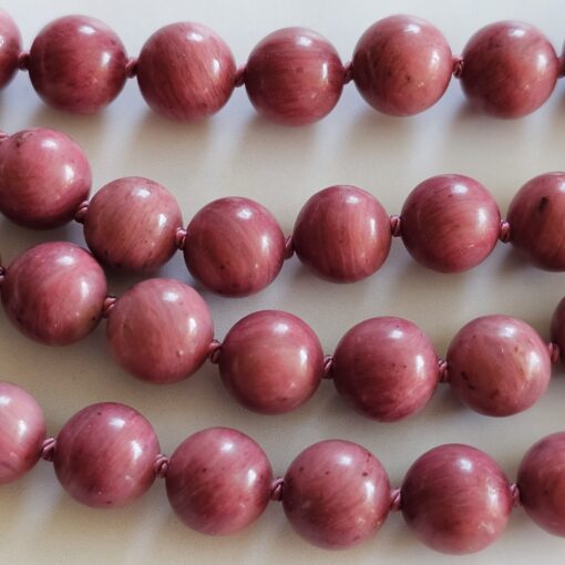 Versteinerte Holz (rosa) -Herzholz (purpurn) -Bergkristall-Mala mit Rhodonit-Donut – Bild 9