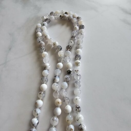 Opal-Mala, „Dendritenopal“, mit „Milchopal“-Anhänger – Bild 9