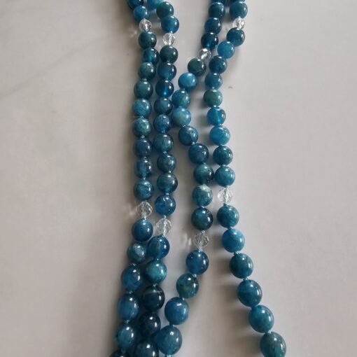 Apatit (blau) -Bergkristall (facettiert) -Mala mit Edelstahlanhänger – Bild 9
