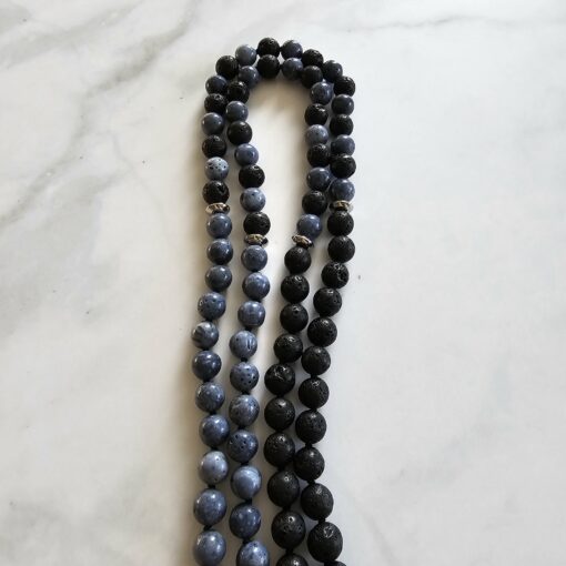 Korallen (blau) -Lava-Mala (2) mit Edelstahlanhänger (Keltischer Knoten) – Bild 9