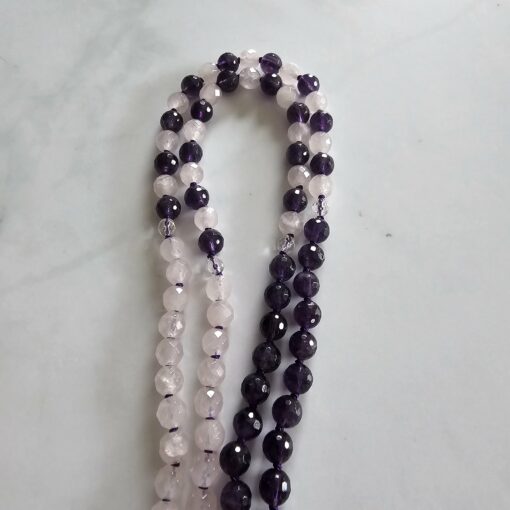 Amethyst (dunkel) -Rosenquarz-Bergkristall-Mala, facettiert, mit Anhänger aus 925 Sterlingsilber – Bild 10
