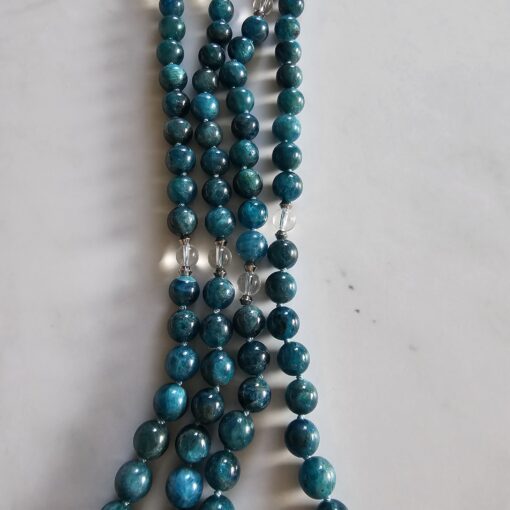 Apatit (blau-grün) -Bergkristall-Mala mit Edelstahlanhänger und Armband – Bild 10