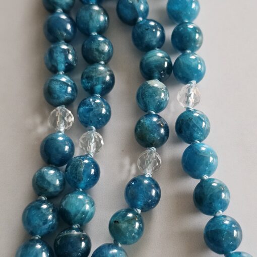 Apatit (blau) -Bergkristall (facettiert) -Mala mit Edelstahlanhänger – Bild 10