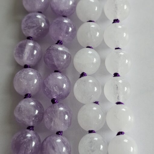Amethyst (Lavendelamethyst) -Rosenquarz-Schneequarz-Mala mit Edelstahlanhänger – Bild 10