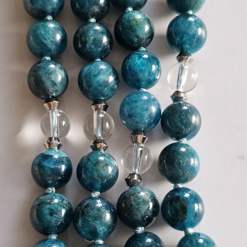 Apatit (blau-grün) -Bergkristall-Mala mit Edelstahlanhänger und Armband – Bild 11