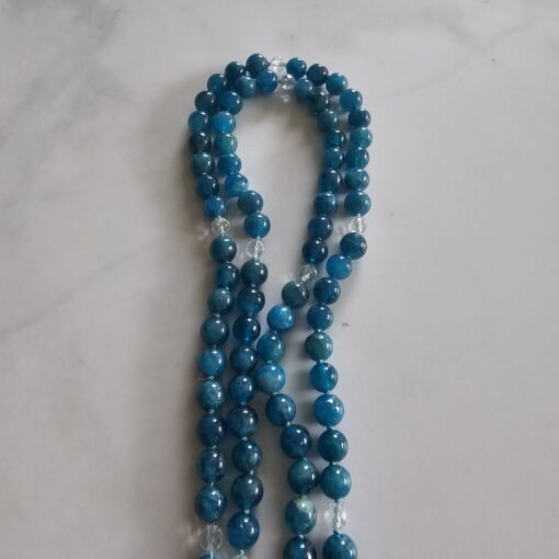Apatit (blau) -Bergkristall (facettiert) -Mala mit Edelstahlanhänger – Bild 11