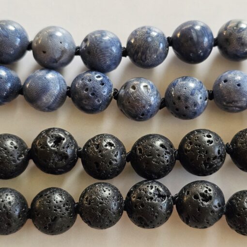 Korallen (blau) -Lava-Mala (2) mit Edelstahlanhänger (Keltischer Knoten) – Bild 11