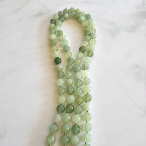 Serpentin-Mala, matt, mit Seidenquaste und Armband – Bild 11