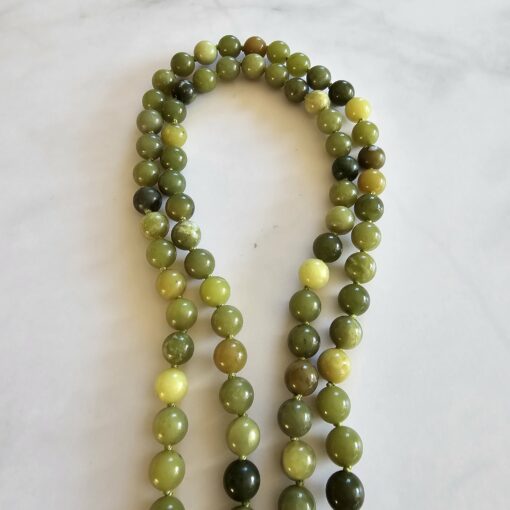 Serpentin-Mala, „Chinesischer Lizardit“ aus Xinjiang, China, mit bronzefarbenem Anhänger und Armband – Bild 11