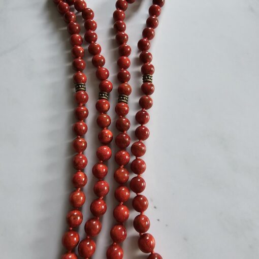 Korallen (rote Schaumkoralle) -Mala mit bronzefarbenem Anhänger und Armband – Bild 11