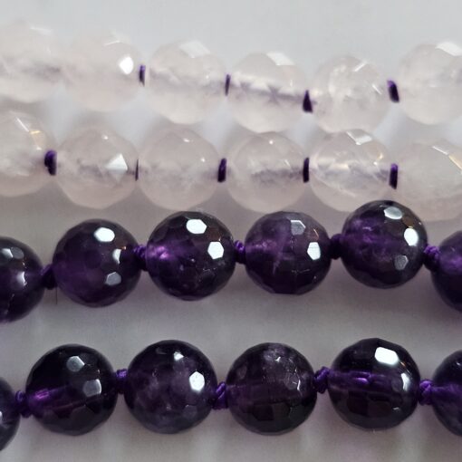 Amethyst (dunkel) -Rosenquarz-Bergkristall-Mala, facettiert, mit Anhänger aus 925 Sterlingsilber – Bild 12