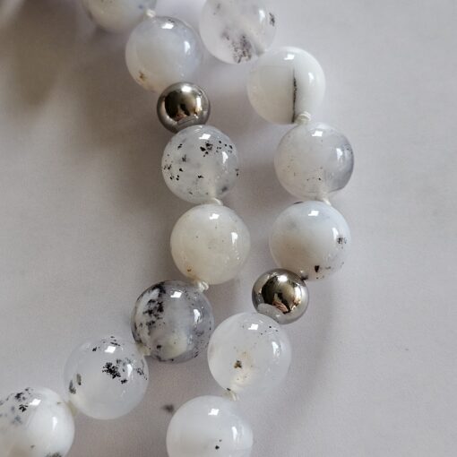 Opal-Mala, „Dendritenopal“, mit „Milchopal“-Anhänger – Bild 12