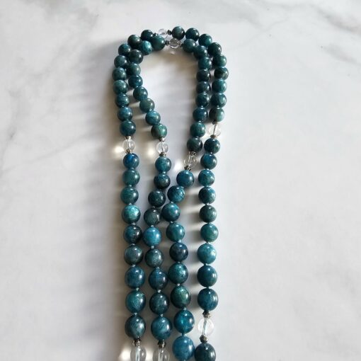 Apatit (blau-grün) -Bergkristall-Mala mit Edelstahlanhänger und Armband – Bild 12