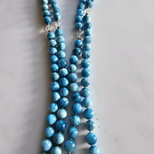Apatit (hellblau) -Bergkristall-Mala mit hellblauer Apatit-Navette und Armband  – Bild 11