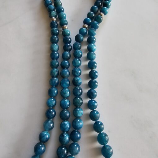 Apatit-Mala, blau (3), mit großem, blauem Apatit-Anhänger und Armband – Bild 12