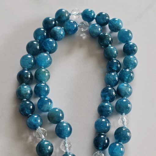 Apatit (blau) -Bergkristall (facettiert) -Mala mit Edelstahlanhänger – Bild 12