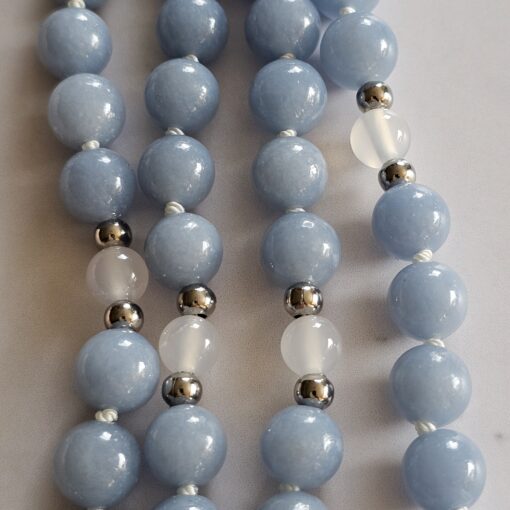 Angelit-Achat (weiß) -Mala mit Angelit-Donut und 2 Armbändern – Bild 13