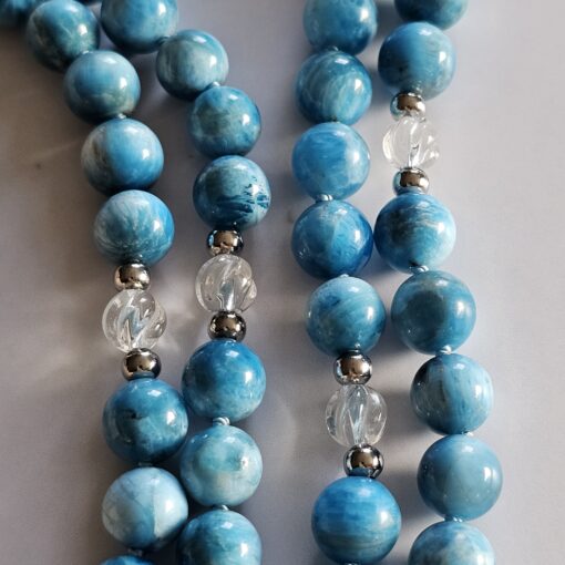 Apatit (hellblau) -Bergkristall-Mala mit hellblauer Apatit-Navette und Armband  – Bild 12