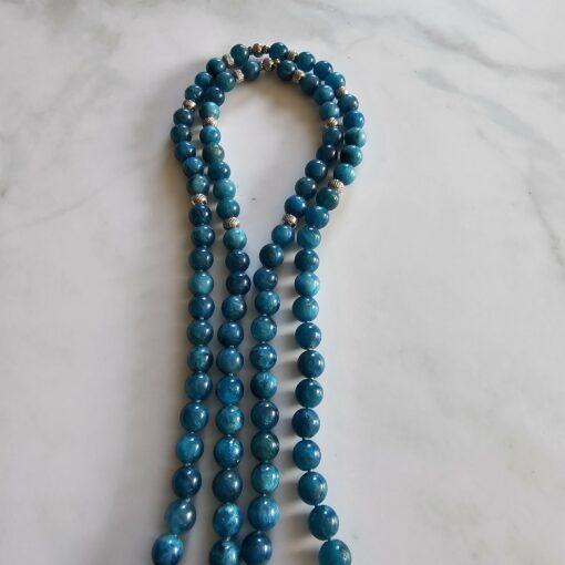 Apatit-Mala, blau (3), mit großem, blauem Apatit-Anhänger und Armband – Bild 13