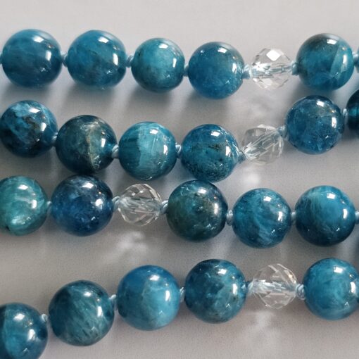 Apatit (blau) -Bergkristall (facettiert) -Mala mit Edelstahlanhänger – Bild 13