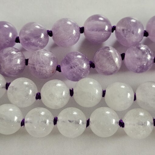 Amethyst (Lavendelamethyst) -Rosenquarz-Schneequarz-Mala mit Edelstahlanhänger – Bild 13