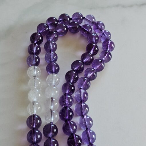 Amethyst-Milchquarz-Mala (1) mit Seidenquaste – Bild 13