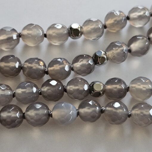 Achat-Mala, grau und facettiert, mit grauem Mondstein-Donut – Bild 14