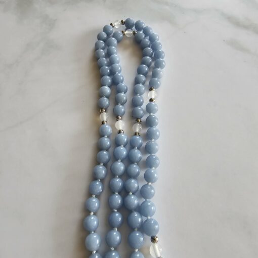 Angelit-Achat (weiß) -Mala mit Angelit-Donut und 2 Armbändern – Bild 14
